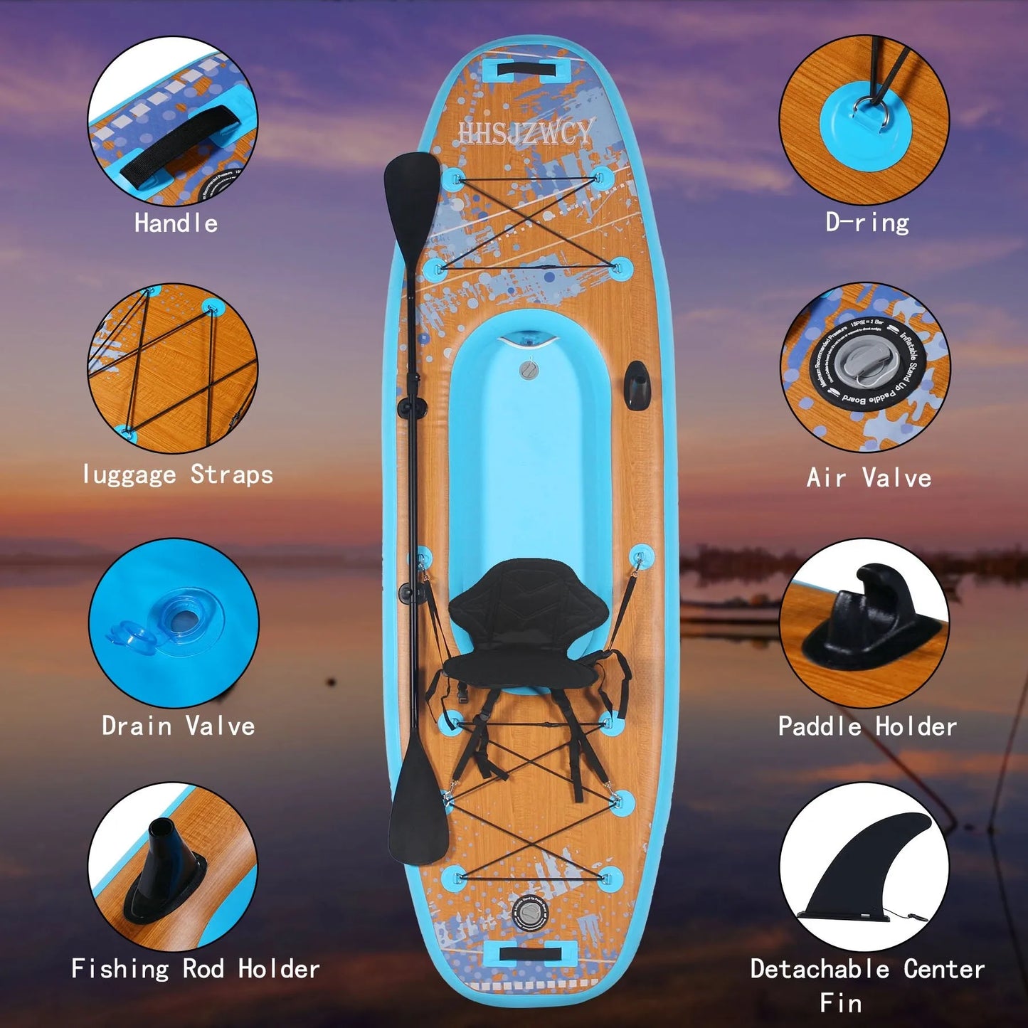 HHSJZWCY 10' Inflatable Stand Up Paddle Board Kayak, 34'' Extra Wide,