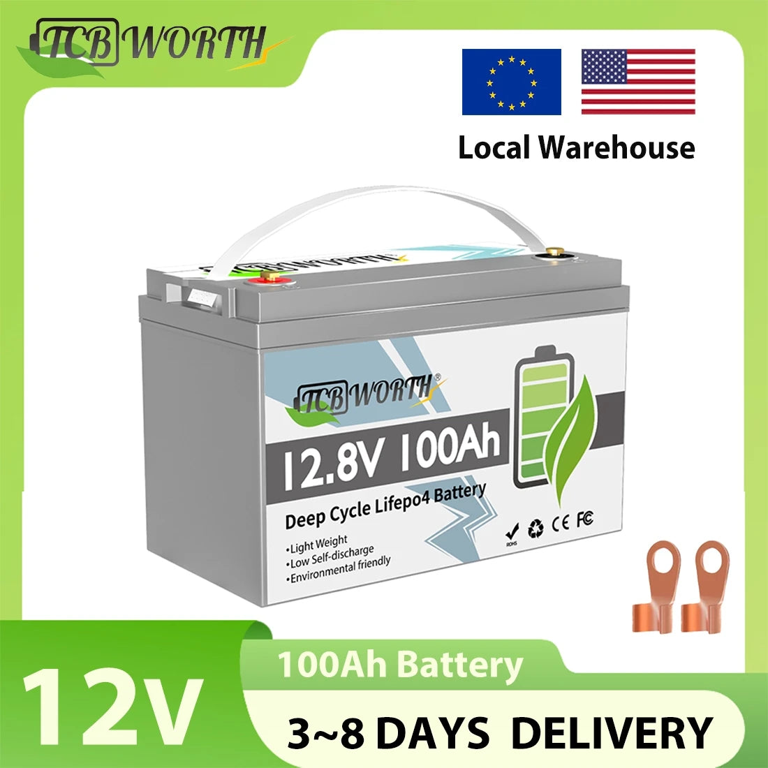 12V 100Ah LiFePO4 Battery With 100A BMS Lithium Battery 6000+ Deep Cycle