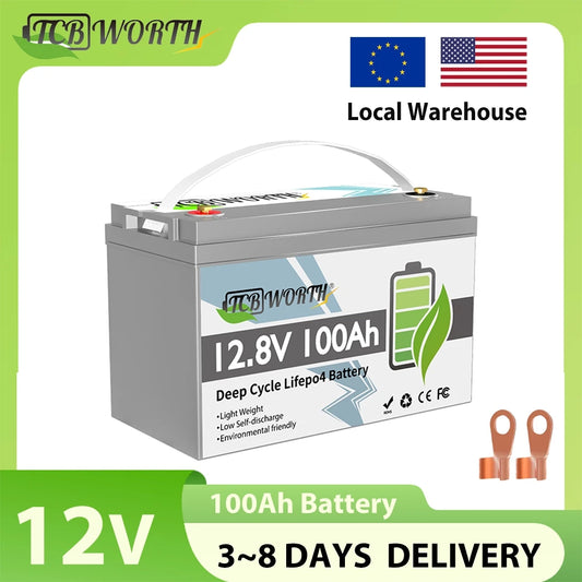 12V 100Ah LiFePO4 Battery With 100A BMS Lithium Battery 6000+ Deep Cycle