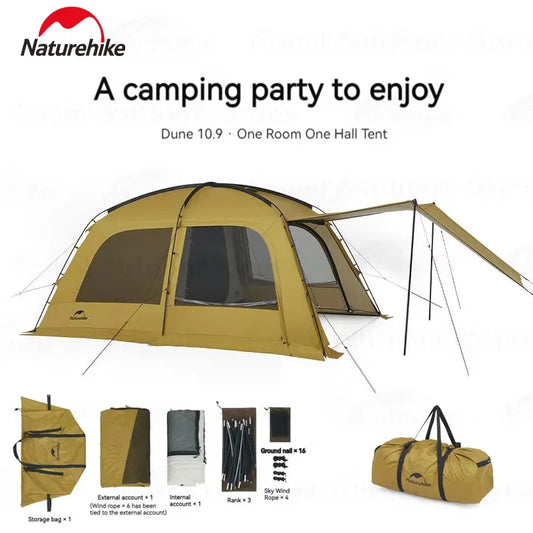10.9 Camping Tent 6 People 4 Seasons Dome Extended Canopy Outdoor Waterproof  With Chimney Hole