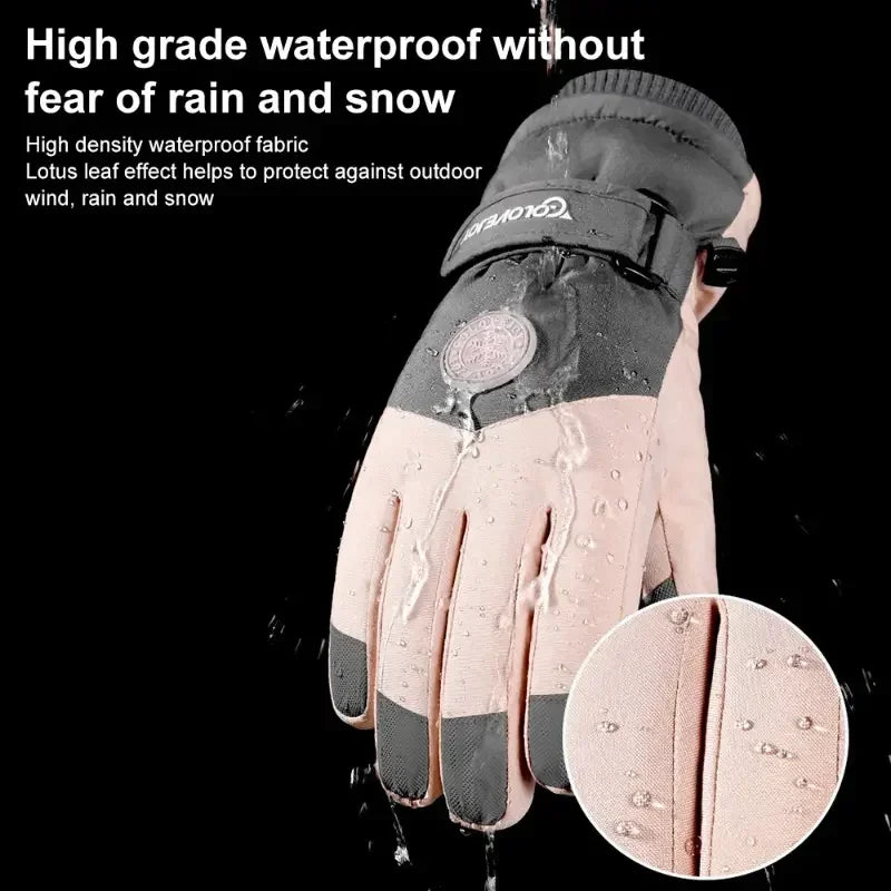 Winter Unisex Snowboard Ski Gloves PU Leather Non-slip Touch Screen Waterproof Motorcycle Cycling Fleece Warm Snow Gloves