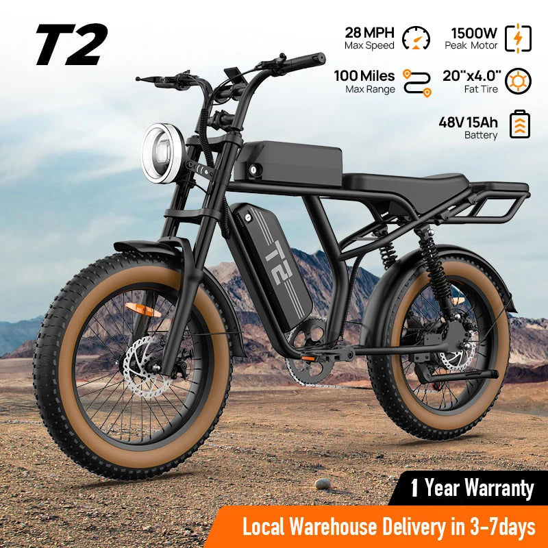 1500W Peak Electric Mountain Bike 48V 15.6Ah Removable Battery 28MPH 100 Mile Range 20X4"