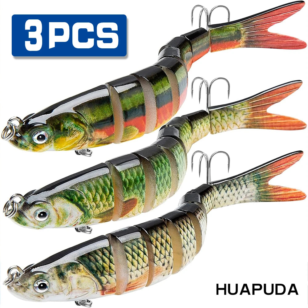 3 Pieces Freshwater and Saltwater Fishing Lures, Bionic Swim Bait, Realistic Bass Trout Crappie Swim Bait Fishing Lure Set, Gre