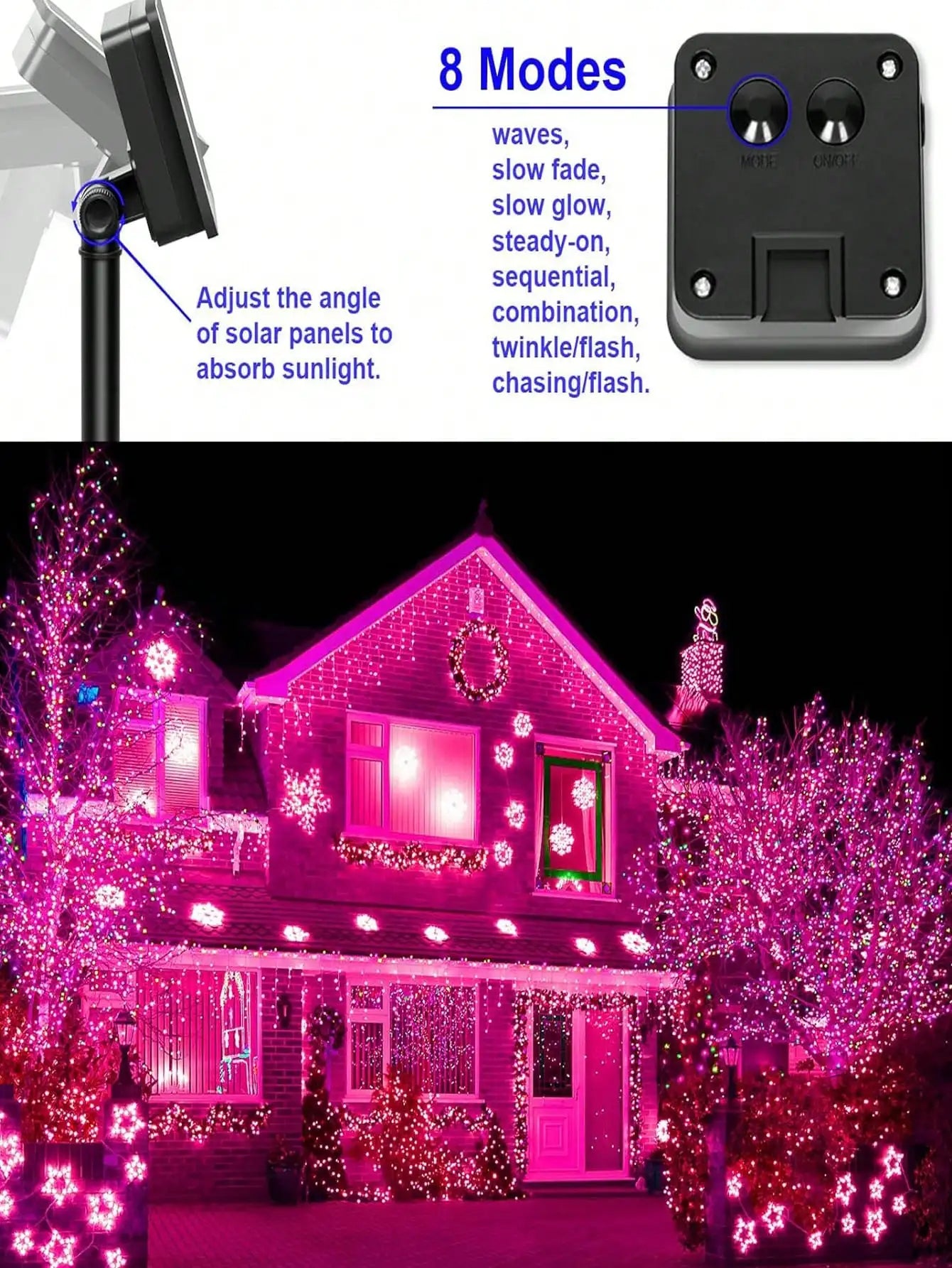 4Pcs 160ft Solar String Lights - 400Pcs Led Outdoor Fairy Lights, 8 Modes, Waterproof for Garden, Terrace, Tree Decoration - Great for , Weddings and Party (Warm Light) Ip44