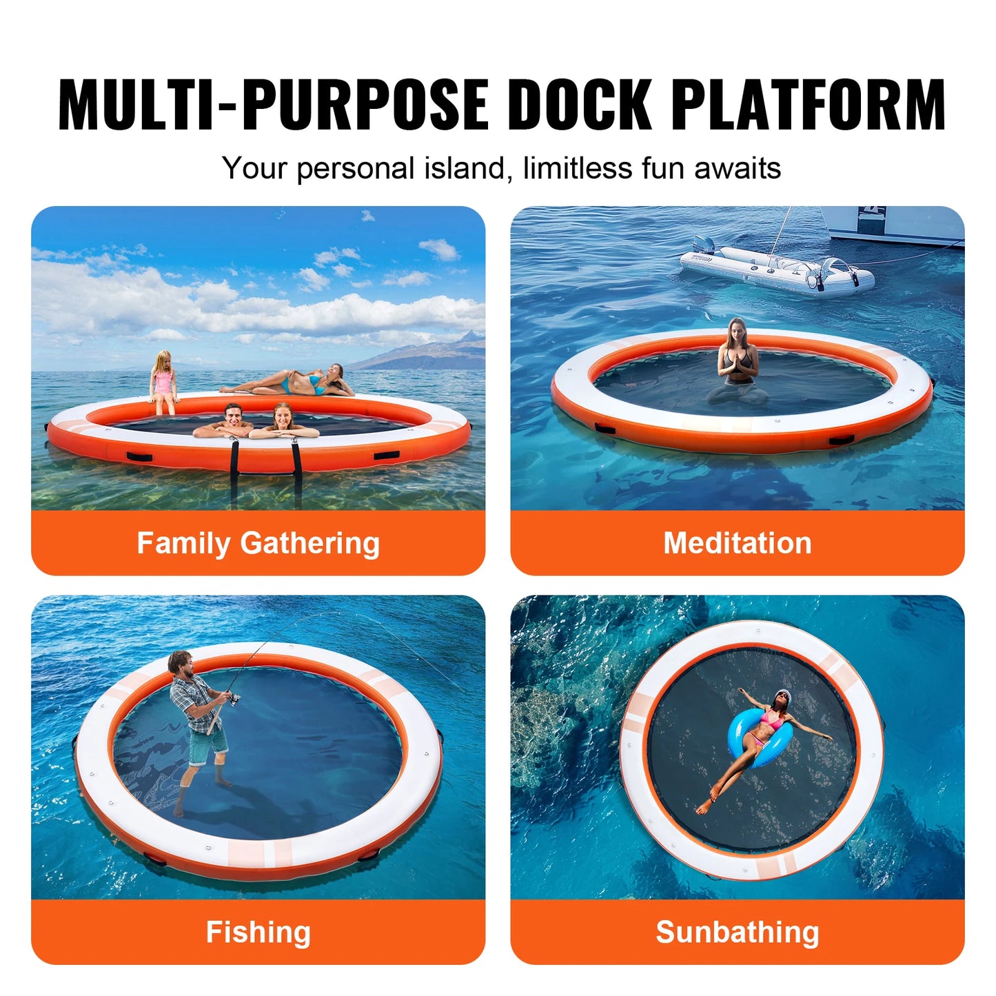 Inflatable Floating Dock 10x8FT Non-Slip Water Detachable Ladder Portable Carrying Bag Floating