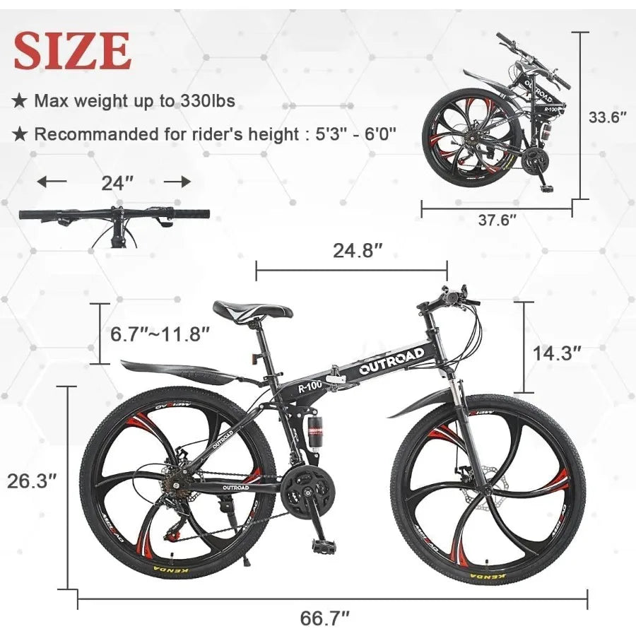 26 Inch Folding Mountain Bike with High Carbon Steel 21 Speed