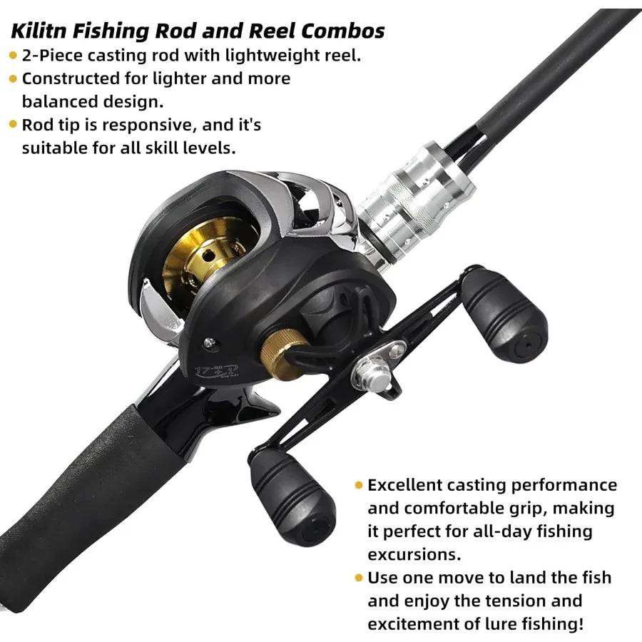 Fishing Rod and Reel Combo Black Color Baitcasting Combo Baitcast Reel for Freshwater and Saltwater Fishing 2Piece Baitc