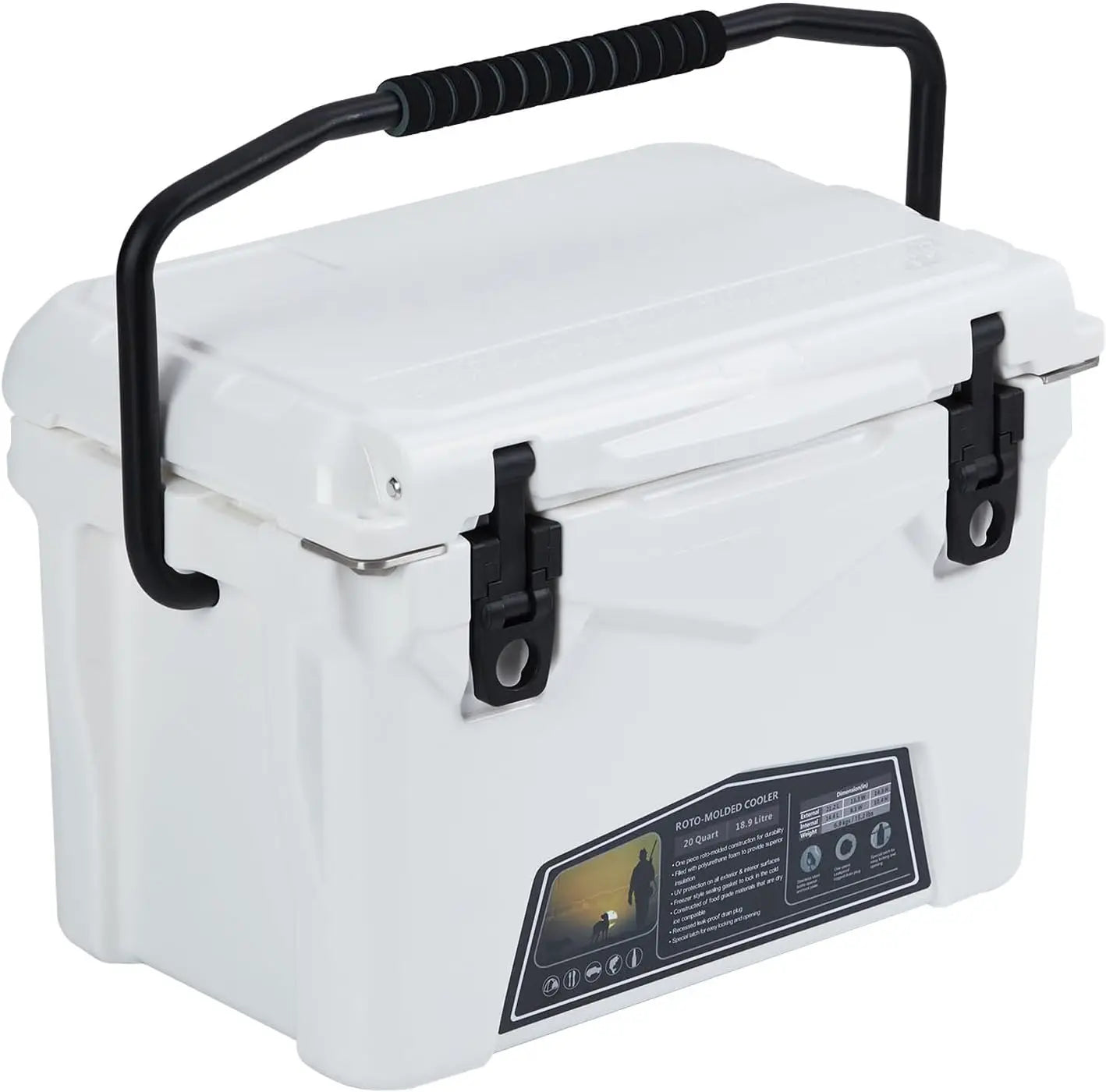 Portable Ice Cooler, Heavy Duty Ice Chest with Portable Cup Holder, Fish Ruler, Bottle Openers, Camping Cooler for Beach Boat