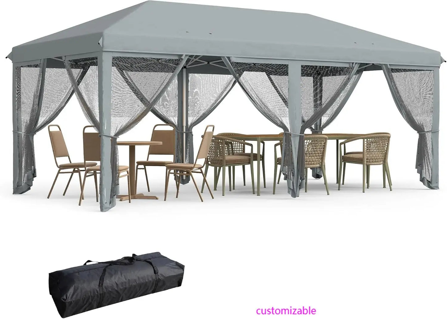 10' x 20' Pop Up Canopy Tent with Netting, Heavy Duty Instant Sun Shelter, Large Tents for Parties with Carry Bag