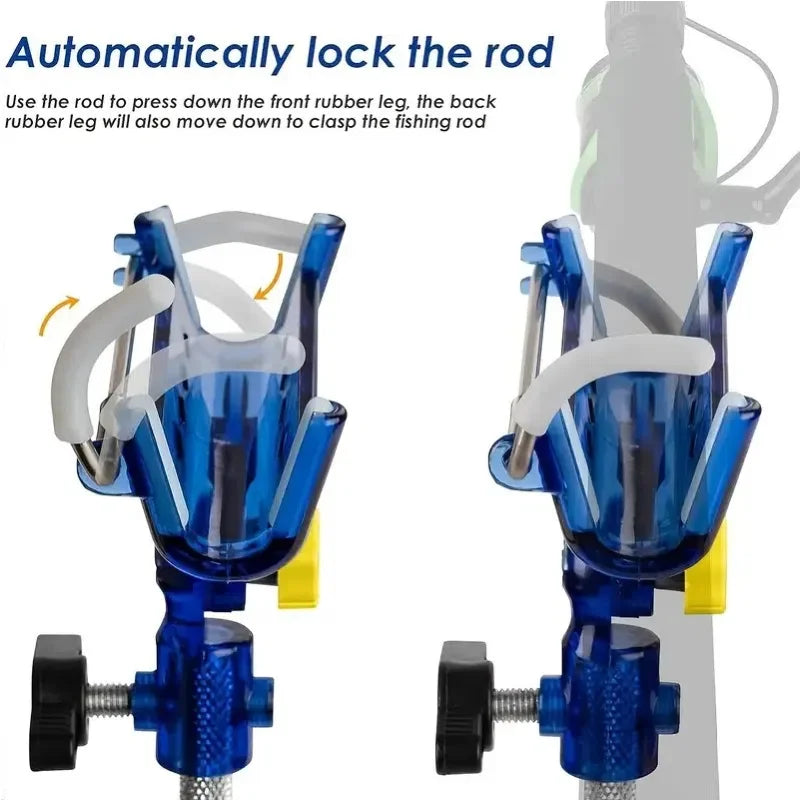2-piece stainless steel fishing rod holder, 360° adjustable one-touch lock, reinforced nylon tip and tapered drill rod self-lock