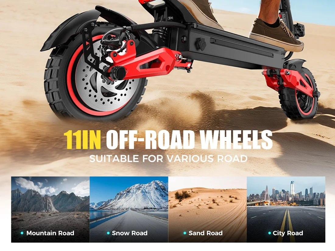 11 inch beach off-road electric scooter 1600W48V18AH lithium battery rear wheel drive intelligent folding mini electric scooter