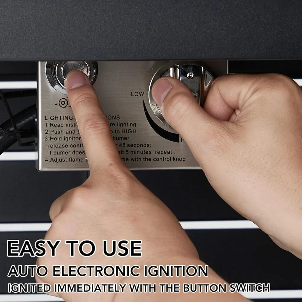 57 Inch Propane Fire Pit Table, 50000BTU Outdoor Gas Fire Pits Rectangular with Rain Cover, Sturdy Steel and Iron Fence Surface,