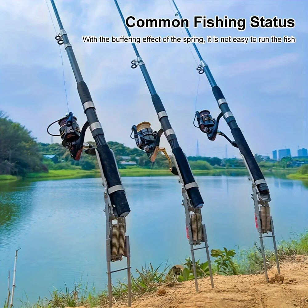 Automatic Spring Fishing Rod Holder, Adjustable Folding Stainless Steel, Ideal for Hands-Free Ground Fishing