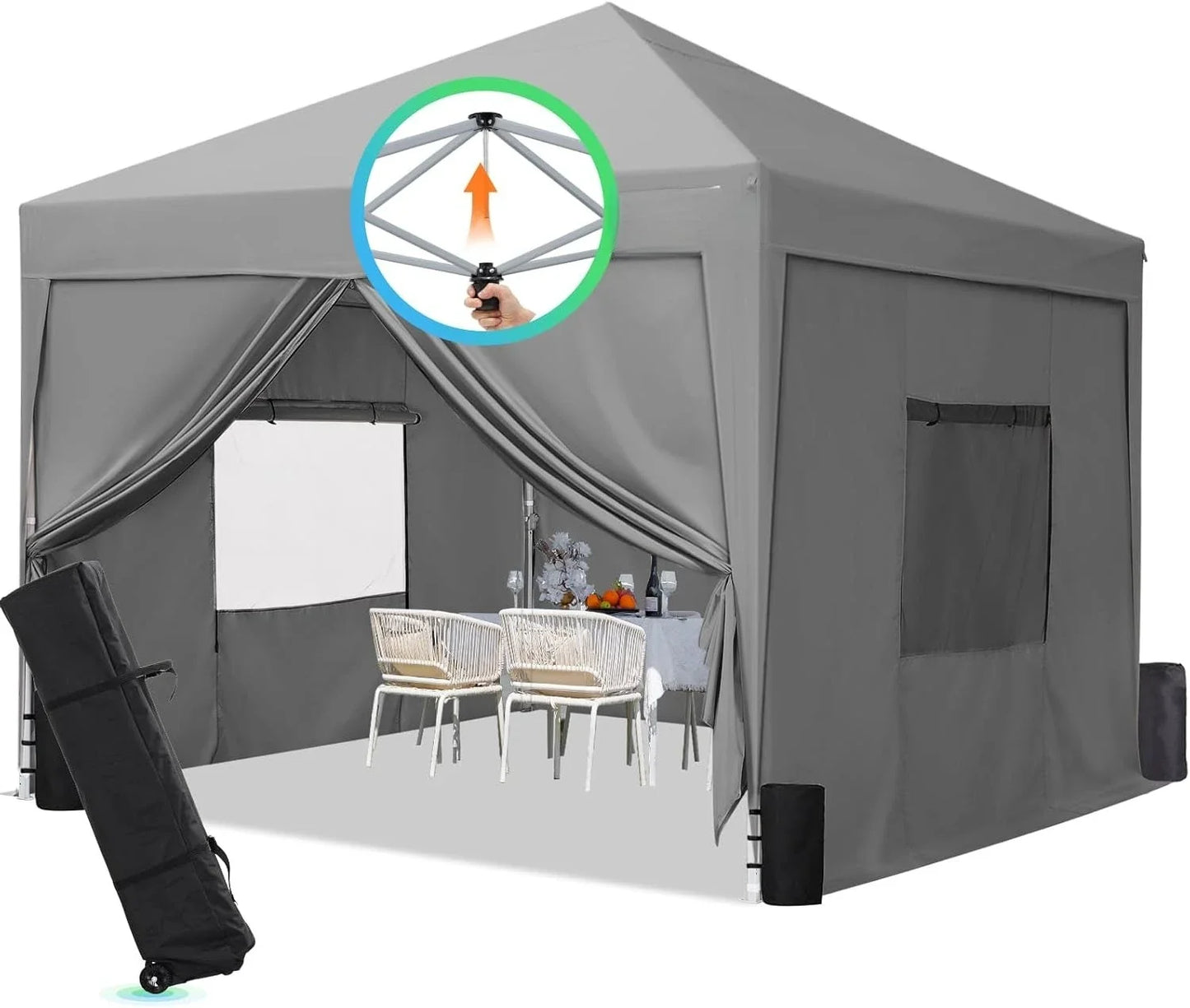 0x10 Pop up Canopy Tent with Sidewalls and Roll-up Ventilated Windows, One Person Setup, Easy Outdoor Commercial Gazebo