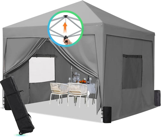 0x10 Pop up Canopy Tent with Sidewalls and Roll-up Ventilated Windows, One Person Setup, Easy Outdoor Commercial Gazebo