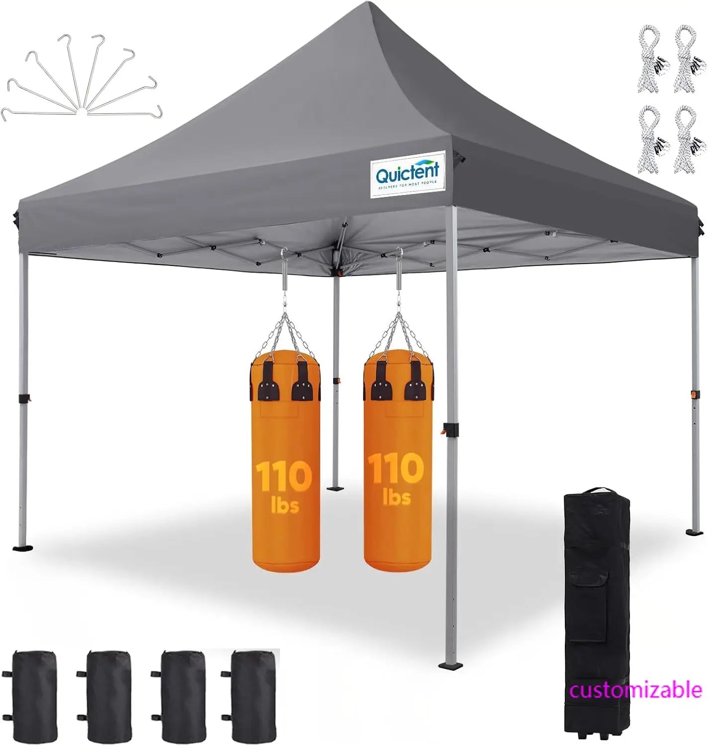 10x10 Heavy Duty Pop Up Canopy Tent- Waterproof, 11ft Interior Height, Easy Setup