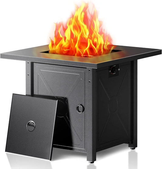 50,000 BTU Propane Fire Pit Table, 28 Inch, 3-in-1 Multi-Function with Steel Top, Lava Rocks, and Adjustable Flame