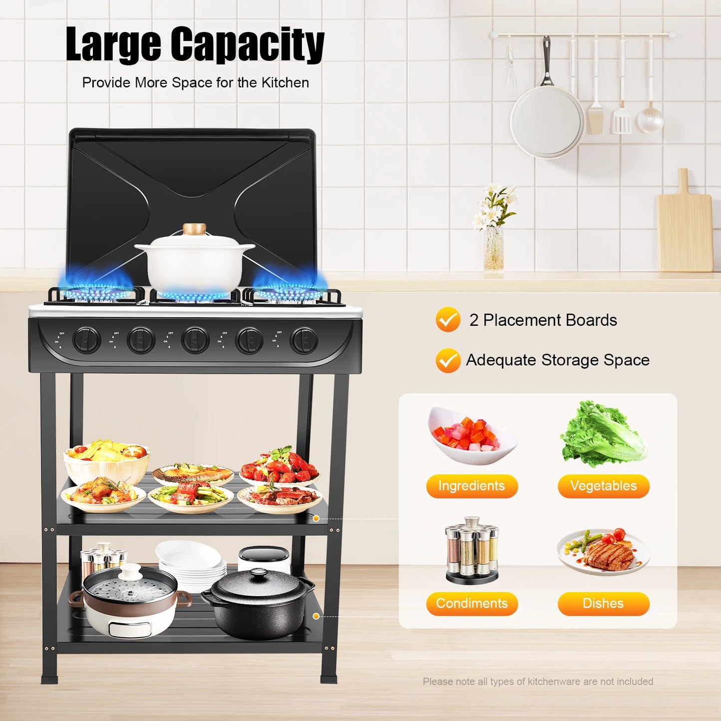 5-Burner Gas Stove Outdoor Camping Cooking BBQ Grill With 2-Tier Storage Rack