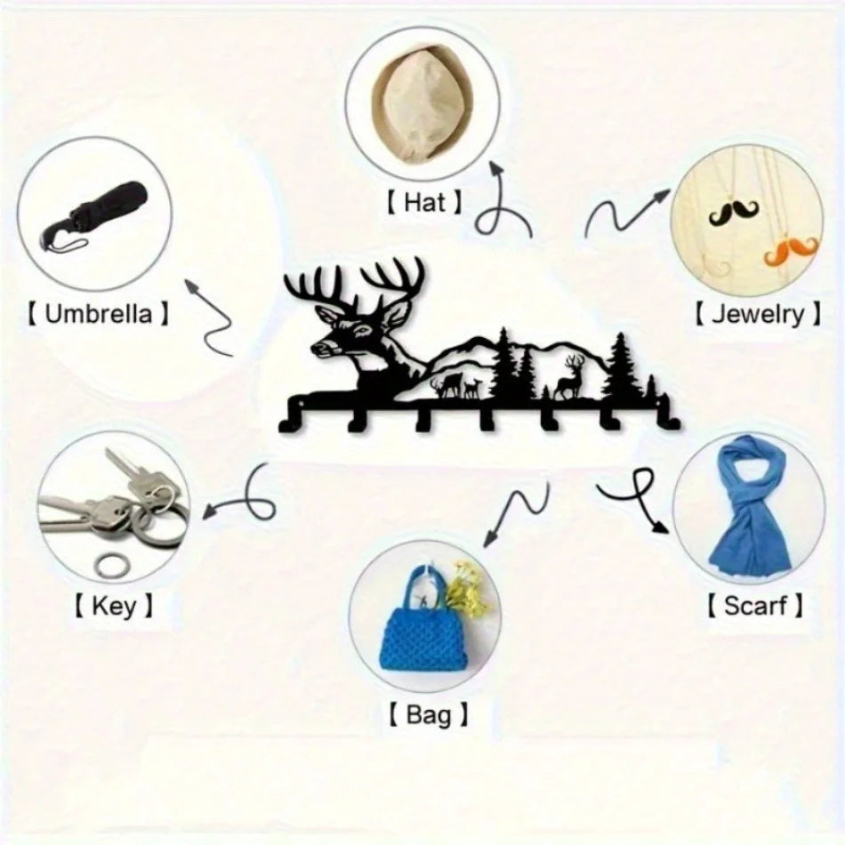 Deer & Forest-Themed Metal Key Hook – Effortlessly Installable Wall-Mounted Organizer for Entryways