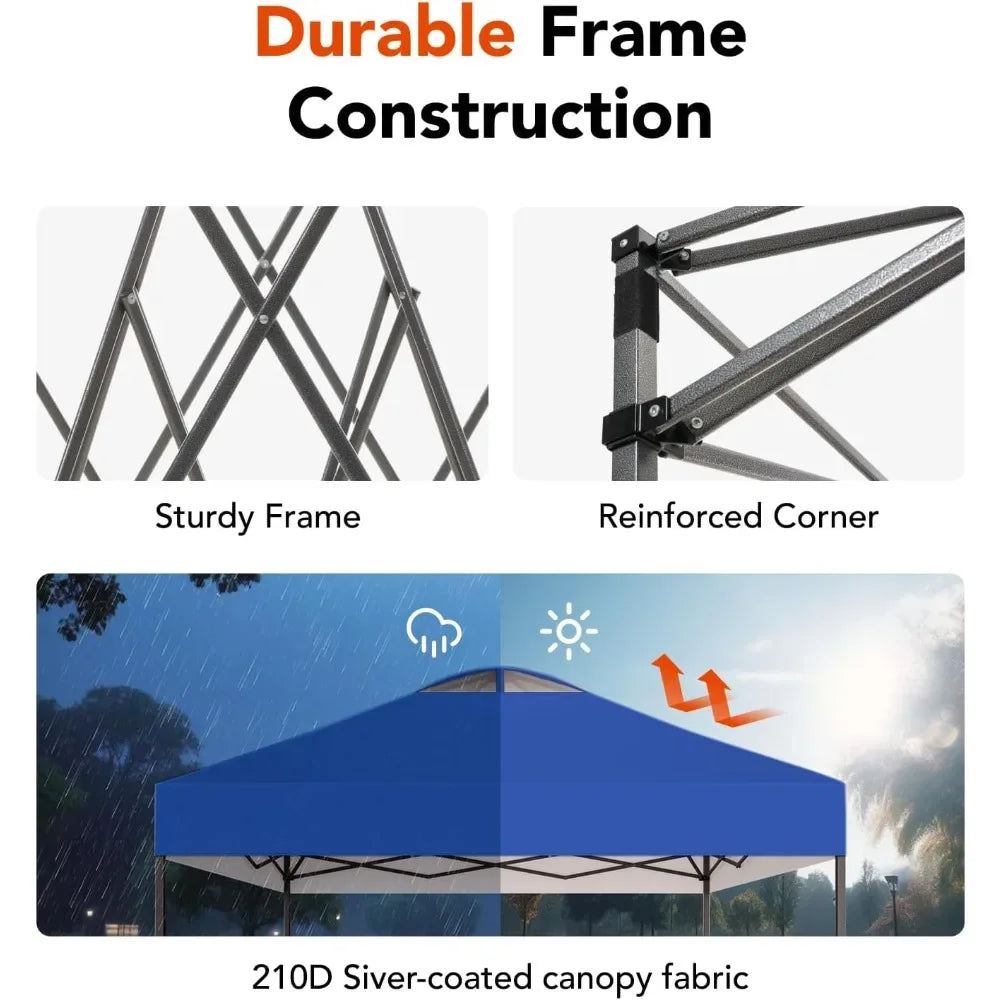 10x10 Pop Up Canopy Tent Portable Outdoor Canopy One-Person Setup UV-Resistant & Waterproof Easy Up Canopy with Guy lines Stakes