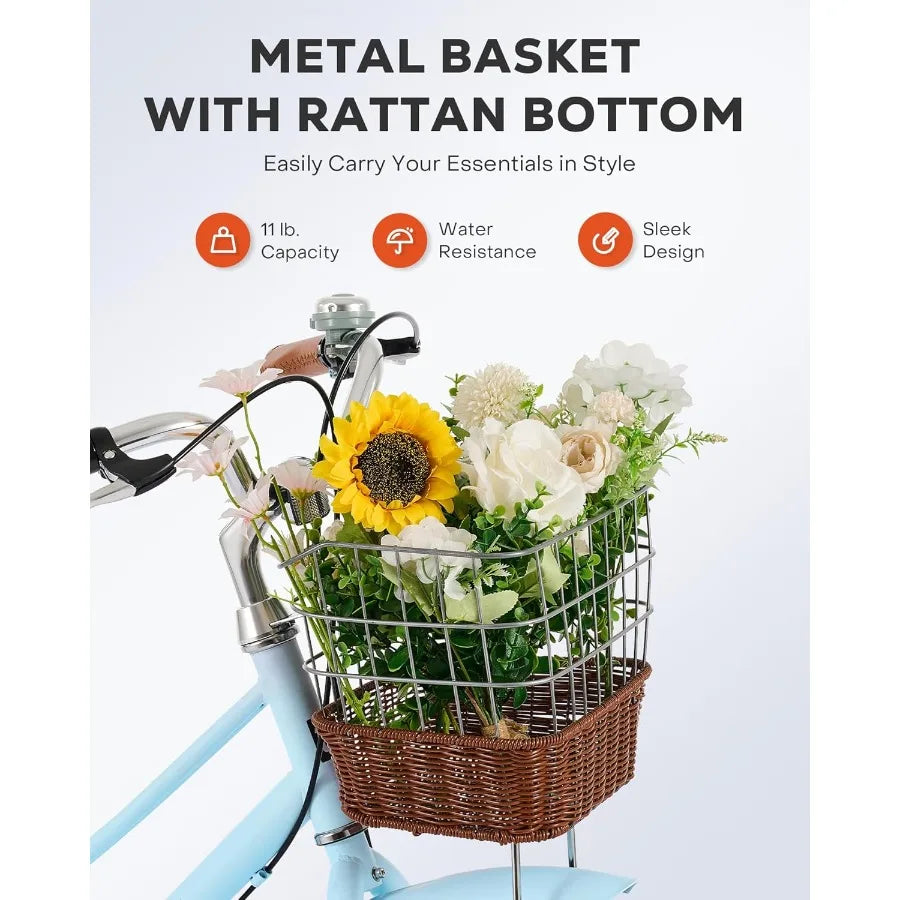 Beach Cruiser Bike for Women Step Through Bike with  Basket Rack Lock 24 26 inch 1 Speed