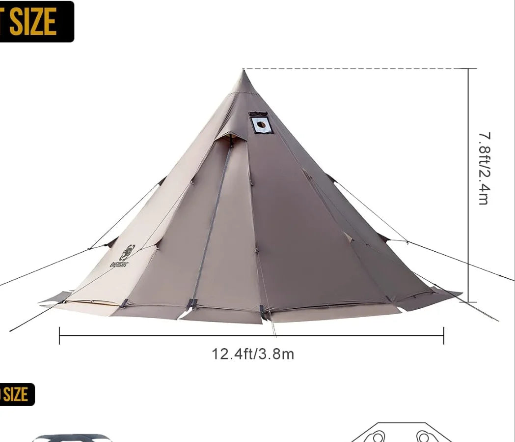 Rock Fortress Hot Tent with Stove Jack,  4-6 Person Tipi Tent for Camping
