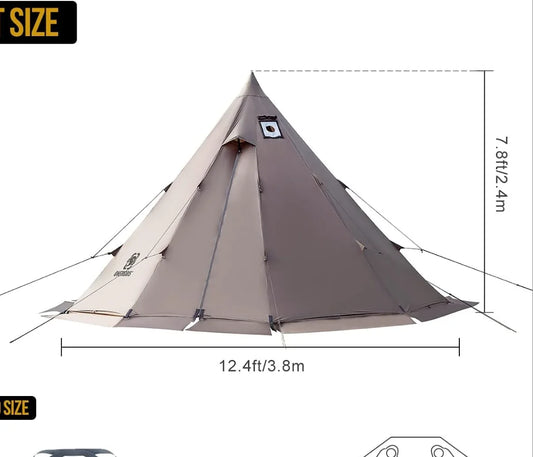 Rock Fortress Hot Tent with Stove Jack,  4-6 Person Tipi Tent for Camping