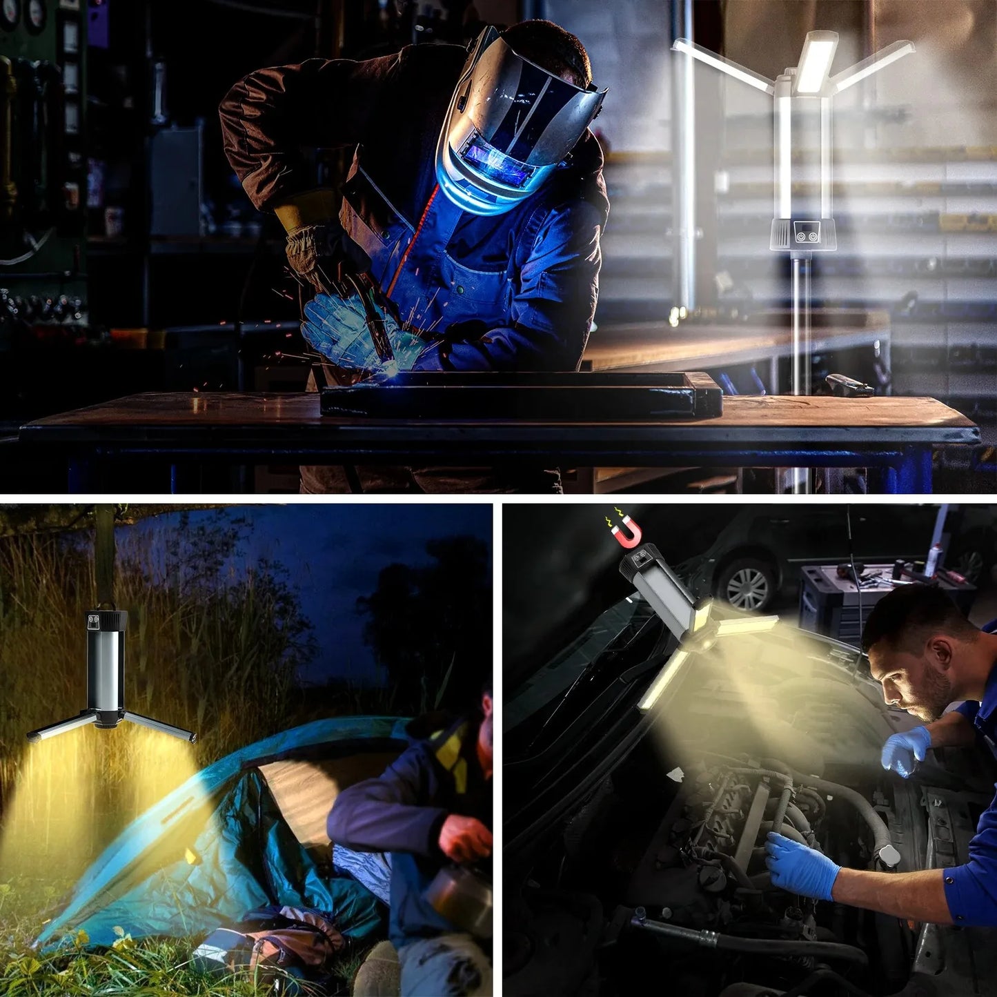 6000mAh LED Outdoors Work Light with Stand Cordless  with COB DimmableTelescopic for Outdoor Campinglight