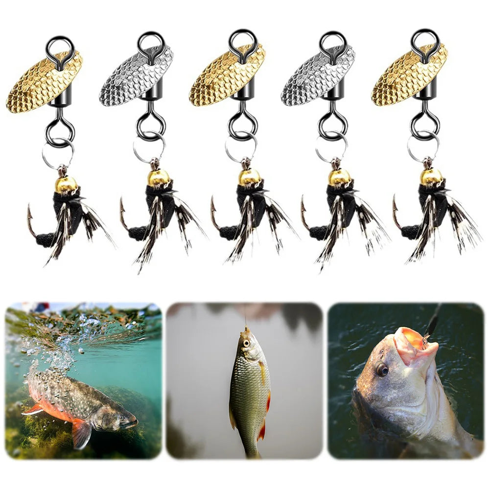 5Pcs  Fly Fishing Bait with Crank Hook Natural Insect Bait Spinner Baits Lure