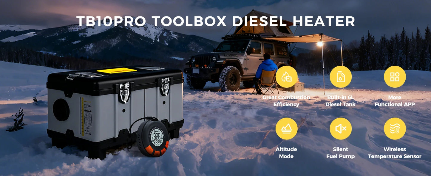 TB10Pro 8KW Diesel Heater 12V/24V/220V Diesel Parking Heater With LCD, Ventilation Mode ,CO Monitoring For Tent Trailer Garage RV
