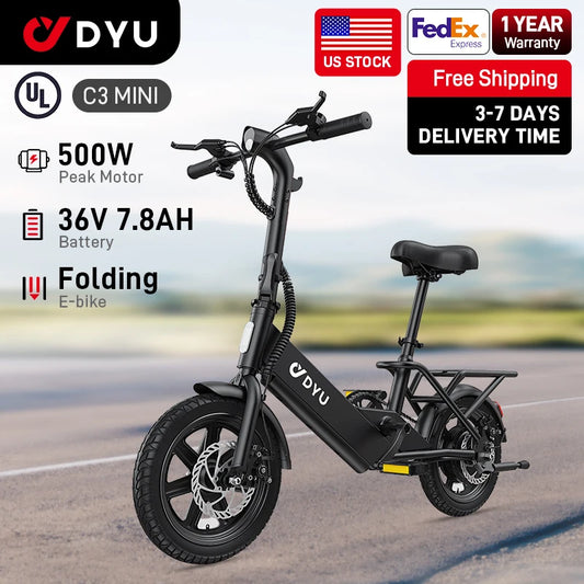 【1 Year Warranty】DYU C3 14 inch Electric Bicycle Peak 500W Motor 36V7.8AH Lithium Battery Electric Bike , E-bike UL2849