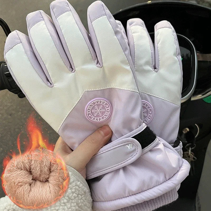 Winter Unisex Snowboard Ski Gloves PU Leather Non-slip Touch Screen Waterproof Motorcycle Cycling Fleece Warm Snow Gloves