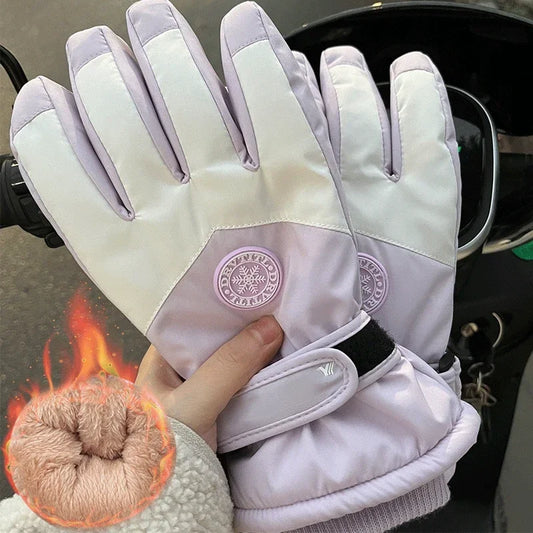 Winter Unisex Snowboard Ski Gloves PU Leather Non-slip Touch Screen Waterproof Motorcycle Cycling Fleece Warm Snow Gloves