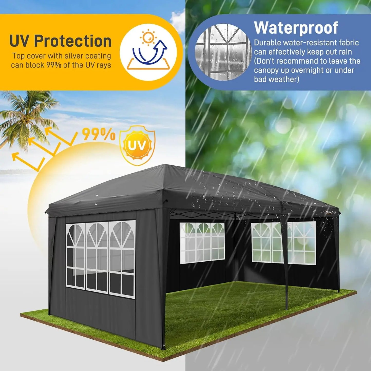 10x20 ft Pop Up Canopy Tent with 6 Sidewalls, Canopy 10x20 with Carry Bag, Outdoor Gazebo Canopy Tent Camping Tent, Patio Event
