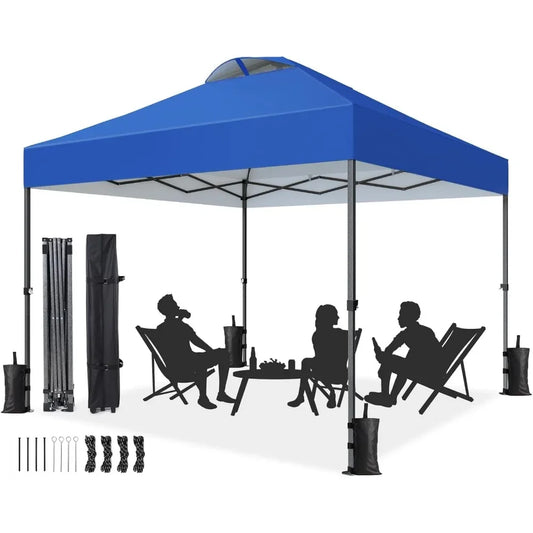 10x10 Pop Up Canopy Tent Portable Outdoor Canopy One-Person Setup UV-Resistant & Waterproof Easy Up Canopy with Guy lines Stakes