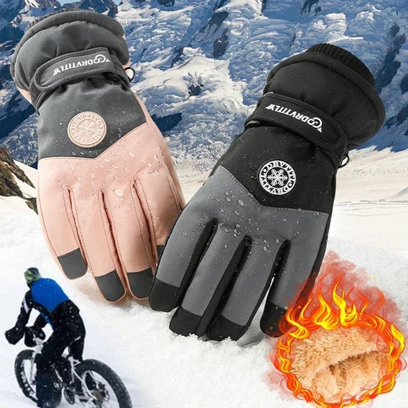 Winter Unisex Snowboard Ski Gloves PU Leather Non-slip Touch Screen Waterproof Motorcycle Cycling Fleece Warm Snow Gloves