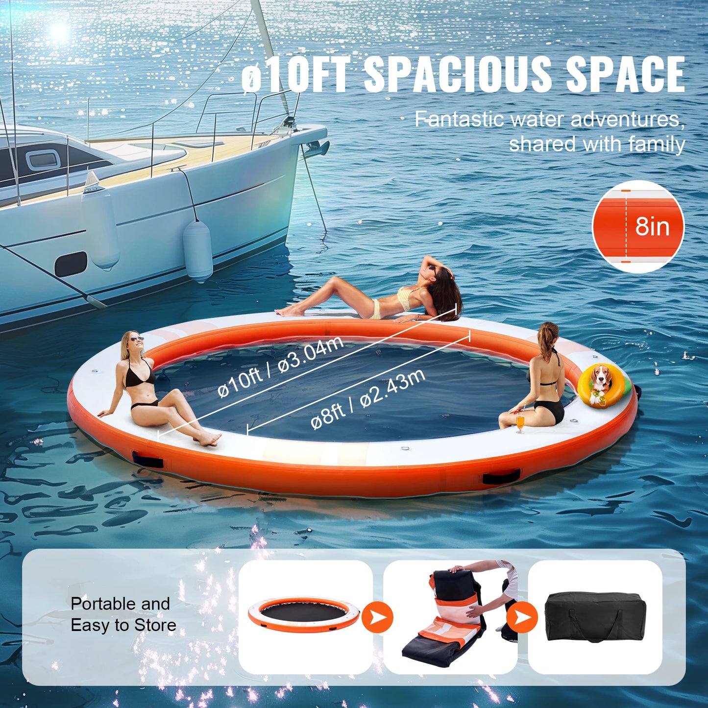 Inflatable Floating Dock 10x8FT Non-Slip Water Detachable Ladder Portable Carrying Bag Floating