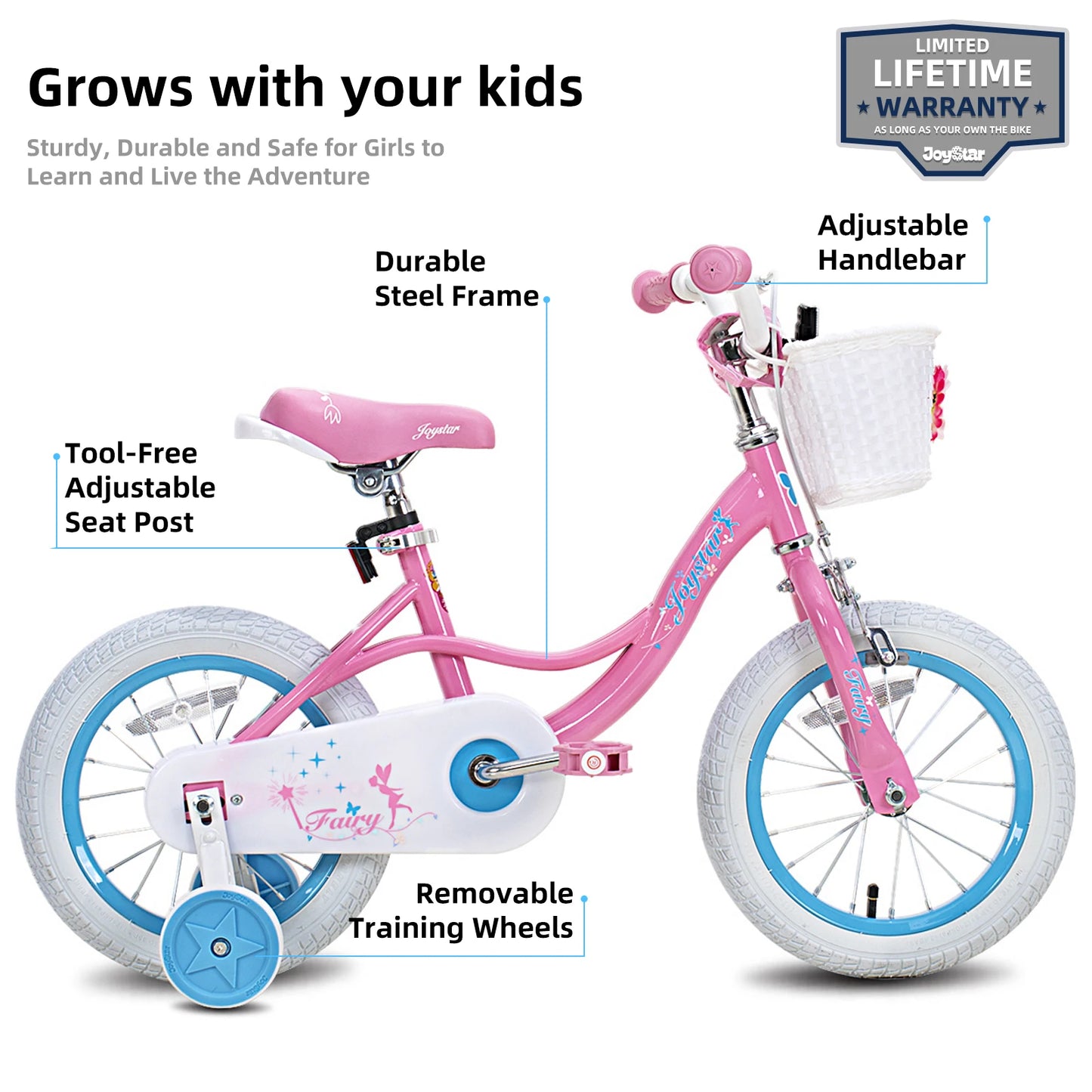 JOYSTAR Fairy Girls Bike for 2-9 Years Old Toddlers and Kids with Training Wheels, Handbrake and Basket,