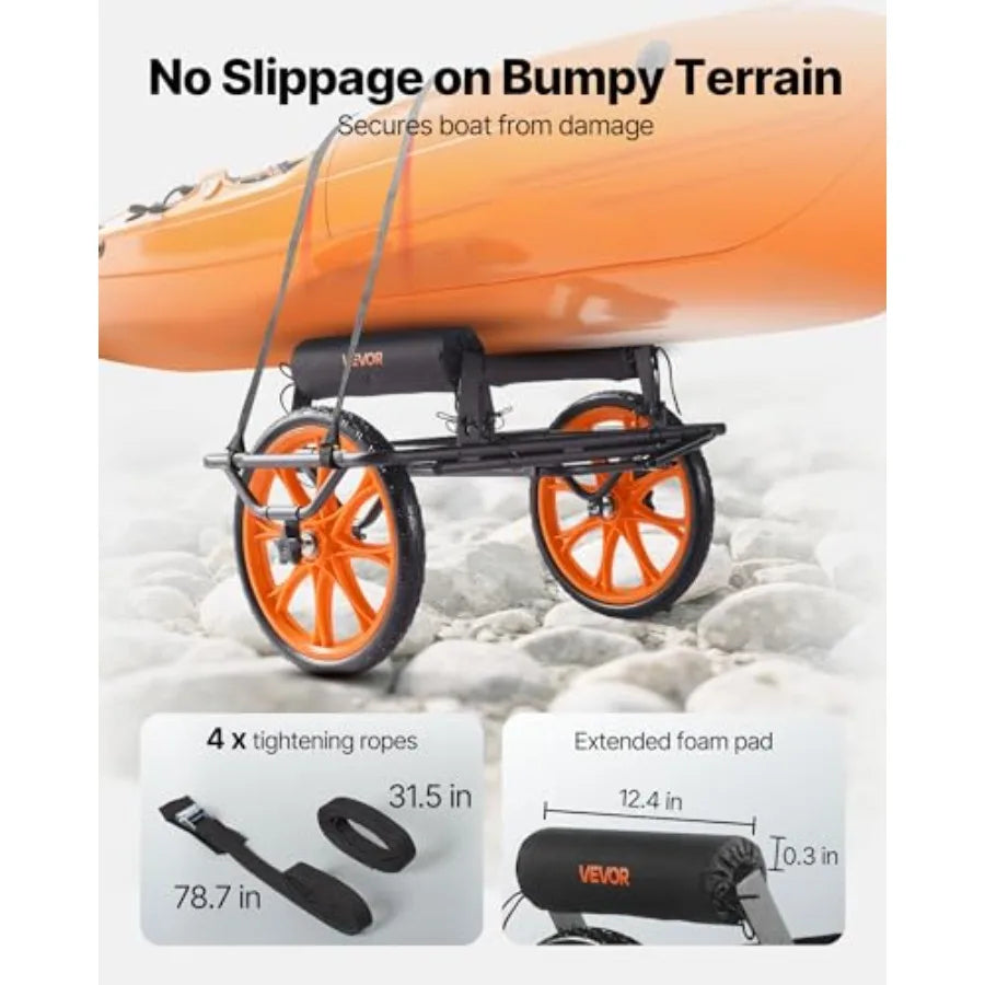 300lbs Kayak  Super Duty Trolley Cart Canoe Cart Dolly with 15inch No Flat Solid Rubber Tires and Kickstand Quick