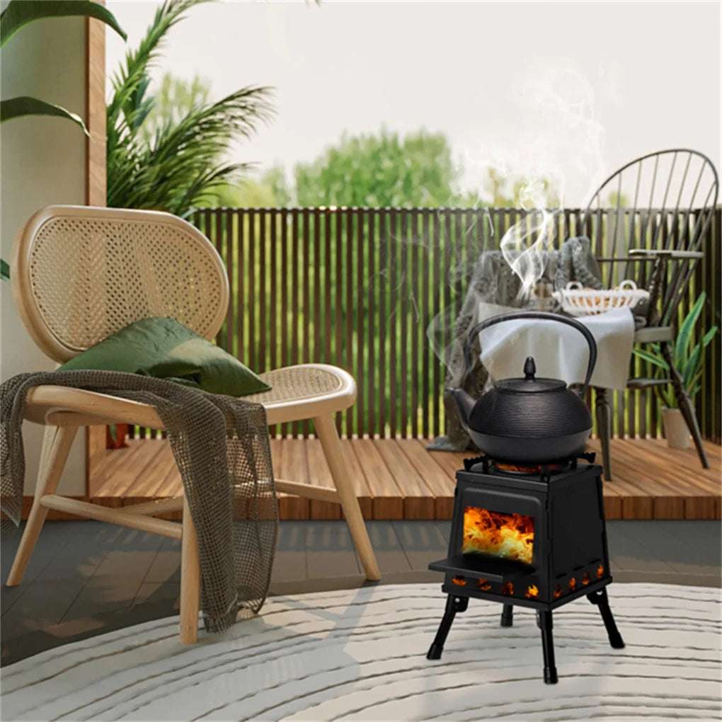 Portable Windproof Outdoor Fire Wood Heater with Burner Stove Bin for Camping Tent
