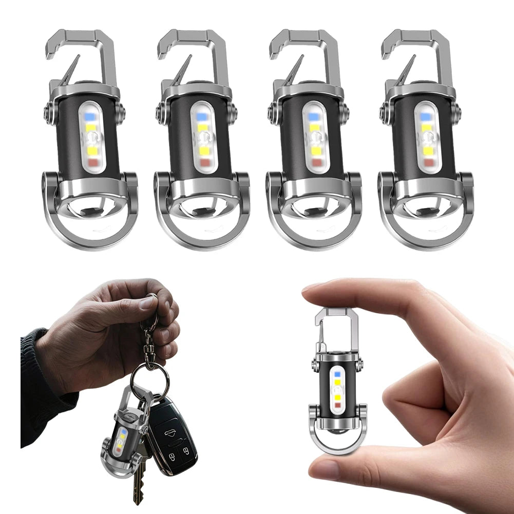 COB LED Keychain Flashlight Multifunctional Ultralight Camping Flashlight Type-C USB Rechargeable Waterproof for Camping Hiking