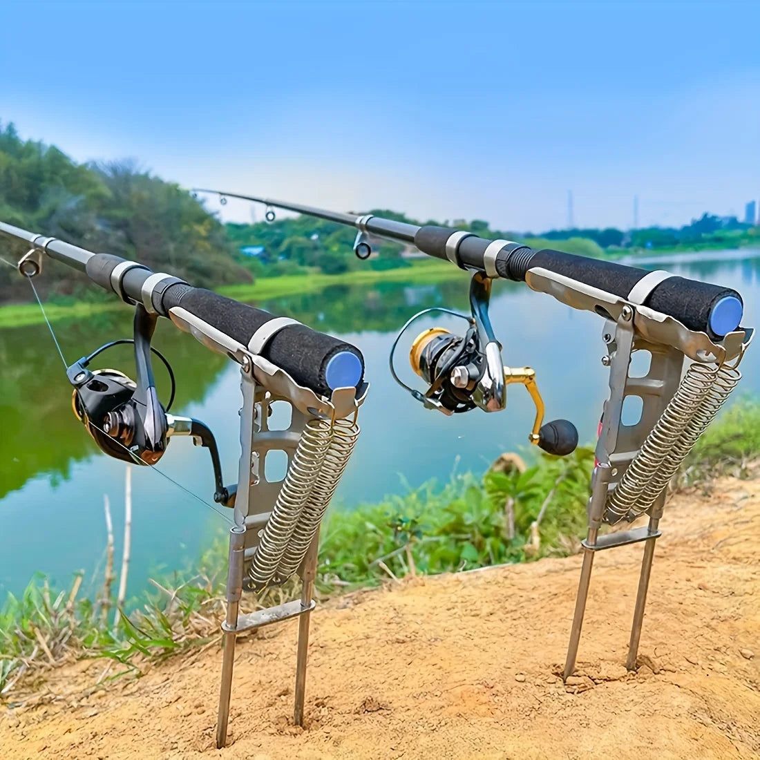 Automatic Spring Fishing Rod Holder, Adjustable Folding Stainless Steel, Ideal for Hands-Free Ground Fishing