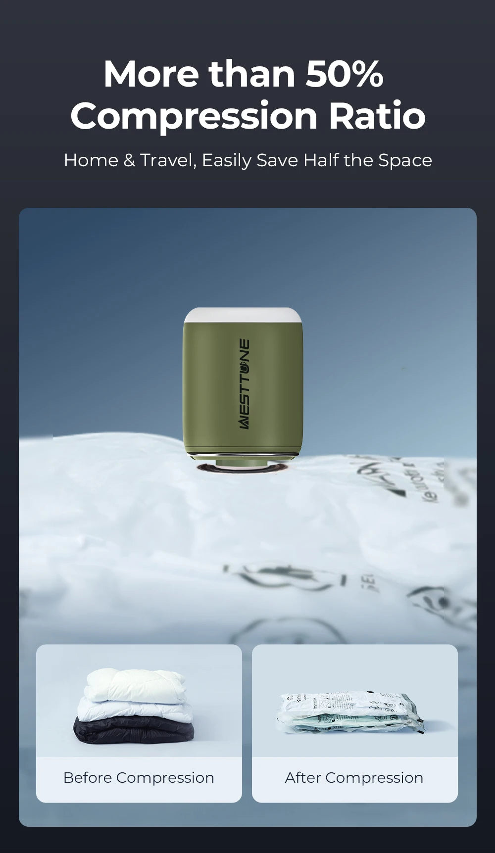 WESTTUNE Tiny Air Pump with Camping Lantern 4.5kPa Air Pump with Magnetic Design for Inflatable Air Mattress Sleeping Pads