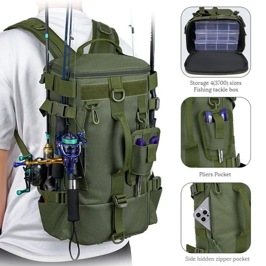 Fishing Backpack for Men Large Capacity Rod Storage Shoulder Bag Outdoor Sports Fish Equipment Storage Pack 2028