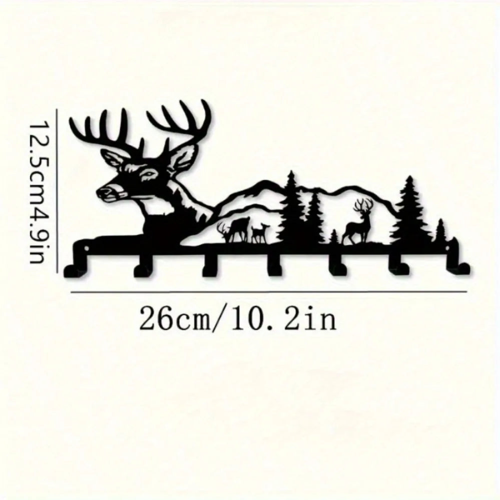 Deer & Forest-Themed Metal Key Hook – Effortlessly Installable Wall-Mounted Organizer for Entryways