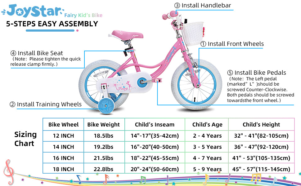 JOYSTAR Fairy Girls Bike for 2-9 Years Old Toddlers and Kids with Training Wheels, Handbrake and Basket,